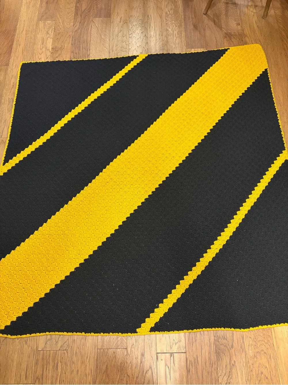 Handmade Black and Yellow Diagonal Stripe Throw Blanket Pittsburgh Sports 65x65